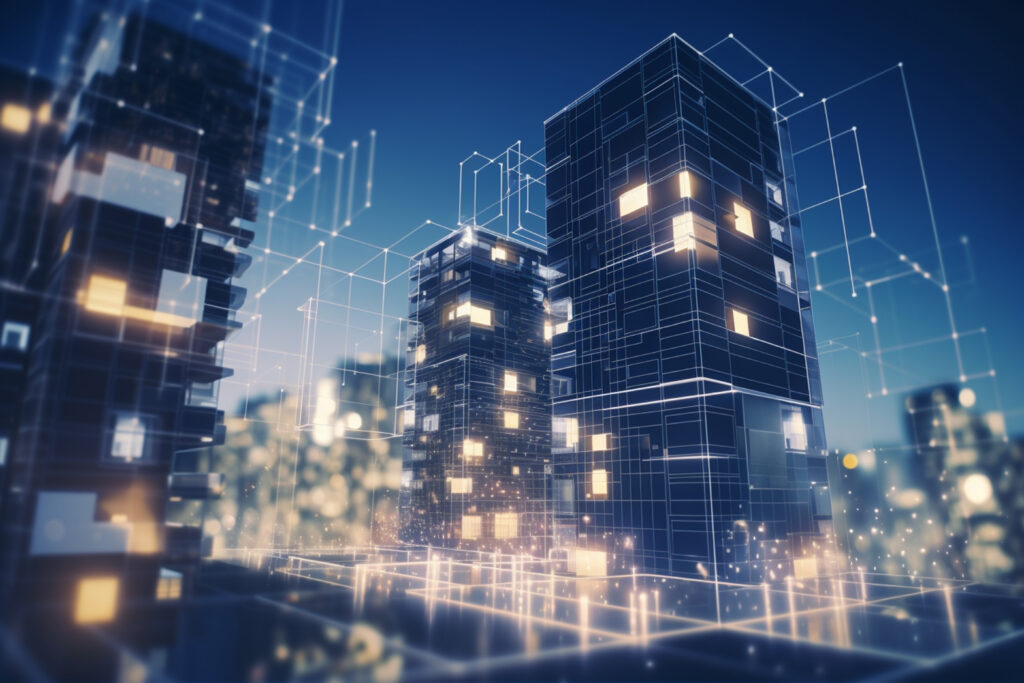 An illustration of how AI is revolutionizing the real estate industry by enabling smart buildings and intelligent property management.